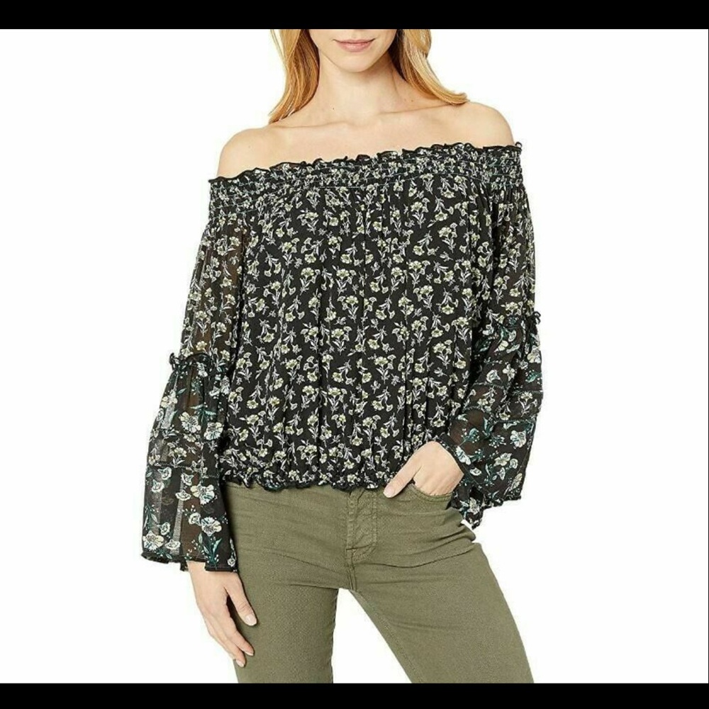 Free People Rose Valley Floral Off Shoulder Blouse